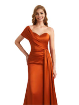 Elegant Silky Satin One Shoulder Mermaid Floor Length Bridesmaid Dresses Online