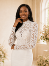 ChicSew Modern Mermaid High Neck Long Sleeves Lace Crepe Maxi Wedding Dress