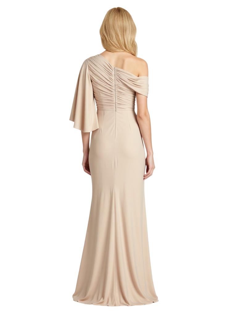Elegant Side Slit Asymmetric Neckline Mermaid Ruched Long Mother Of The Bride Dresses