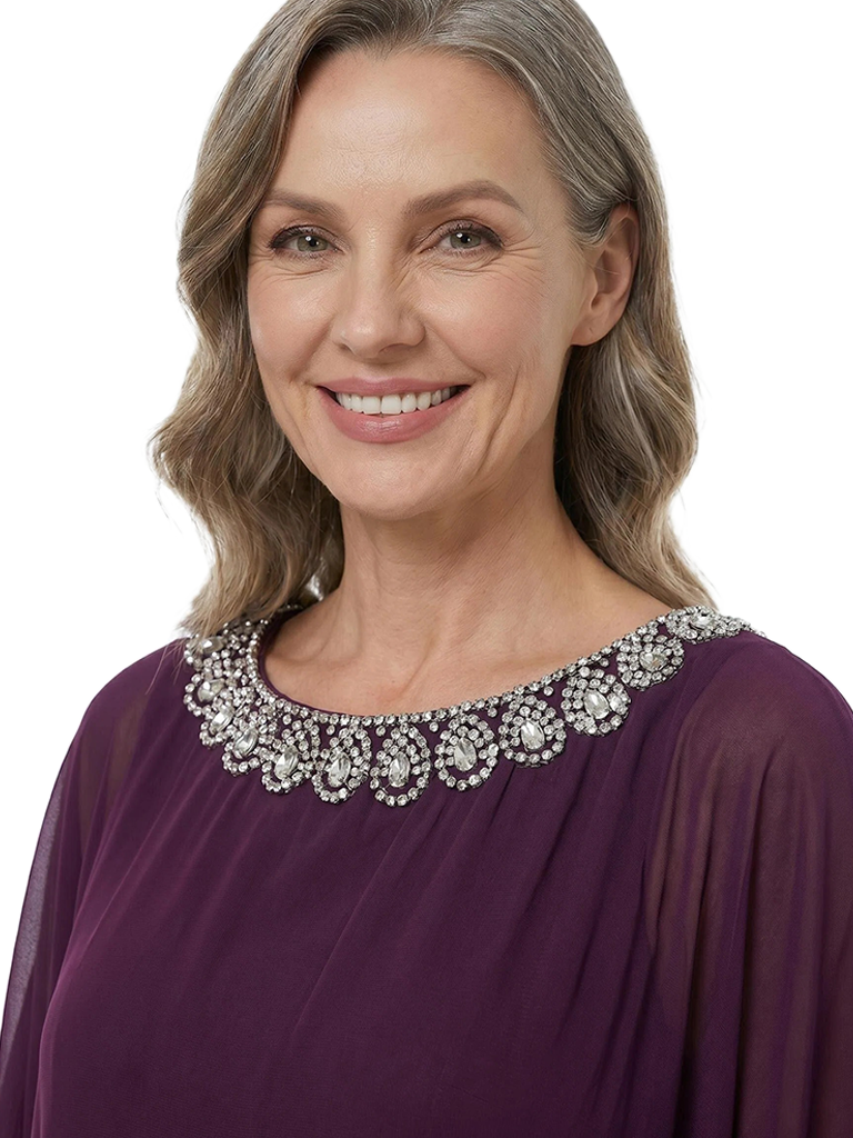 ChicSew Scoop Long Sleeves Beaded Chiffon A-Line Mother Of The Bride Dresses Classy Formal Gowns