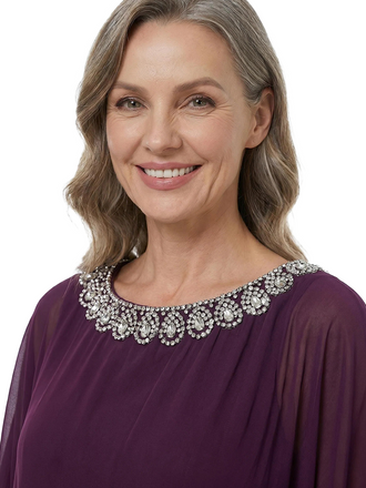 ChicSew Scoop Long Sleeves Beaded Chiffon A-Line Mother Of The Bride Dresses Classy Formal Gowns