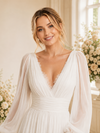 ChicSew Elegant V-Neck Long Sleeves Chiffon A-Line Maxi Wedding Dress With Side Slit