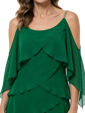 ChicSew Cold Shoulder Tiered Chiffon With Beaded Strap Mother of the Bride Dress