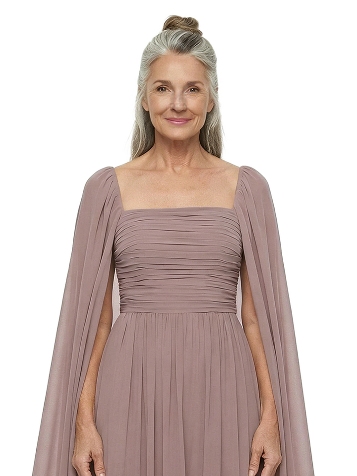 ChicSew Square Cape Sleeve Floor Length Chiffon Modern Mom Of The Groom Dresses
