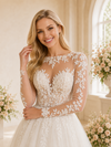 ChicSew Romantic Illusion A-Line Boning Lace Tulle Long Wedding Dresses With Button