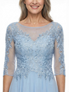ChicSew Jewel 3/4 Sleeves A-Line Chiffon Tea-Length Lace Mother Of The Bride Dress