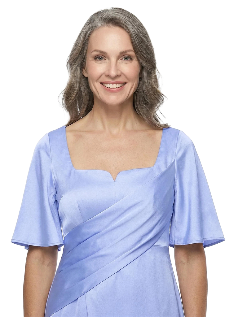 ChicSew Elegant Square Neck Mother Of The Groom Dresses Flutter Sleeve Satin Sheath Tea Length