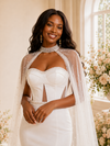 ChicSew Unique Fancy Mermaid Sweetheart Crepe Beaded Maxi Long Wedding Dress With Lace Cape