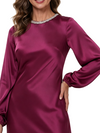 ChicSew Jewel Beaded Long Sleeve Satin Sheath Ankle-Length Mother of the Bride Dress