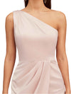 Elegant One Shoulder Slit High Low Soft Satin Midi Bridesmaid Dresses Online