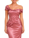 ChicSew Unique Short Sleeve Off Shoulder Soft Satin Mermaid Floor Length Bridesmaid Dresses