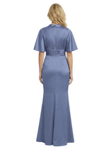 Elegant Flutter Sleeves Satin Side Slit Mermaid Floor-Length Mother Of The Bride Dresses