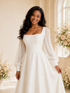 ChicSew Elegant Square Neck Long Chiffon Sleeves Crepe A-Line Maxi Wedding Dress