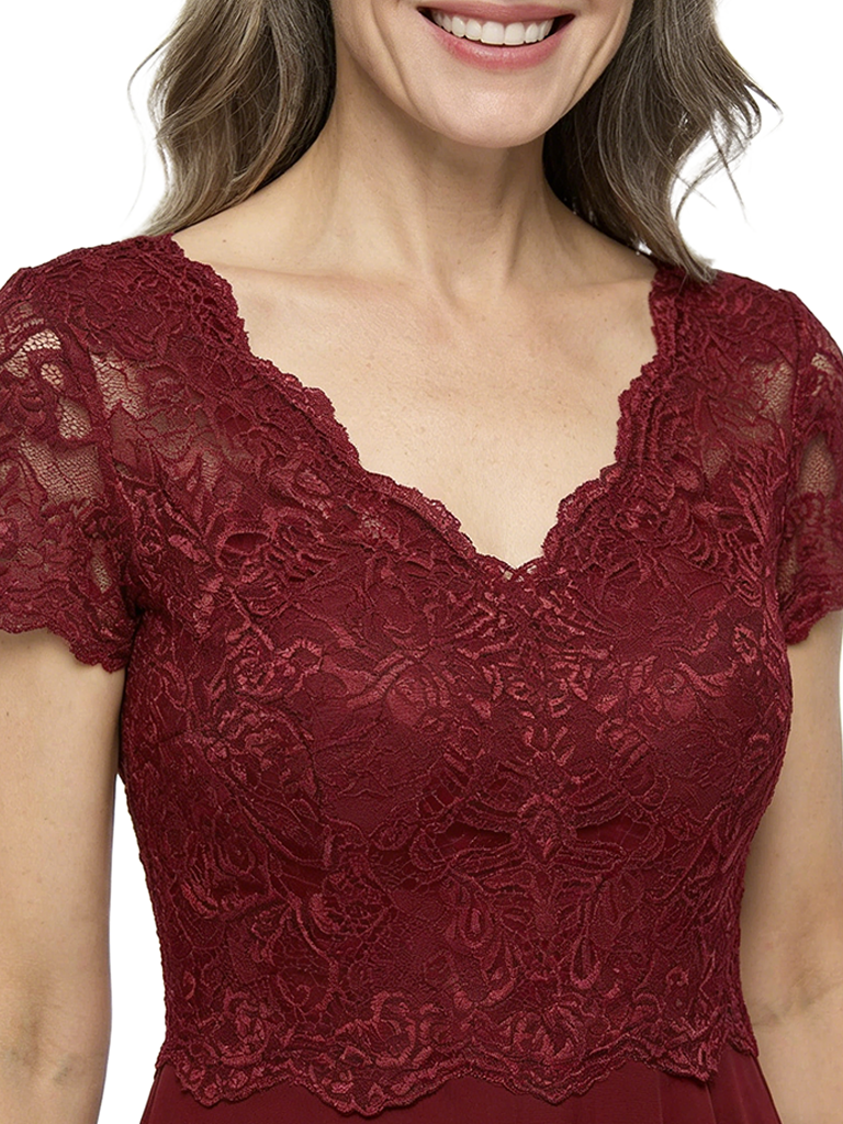 ChicSew Classy Lace Bodice Chiffon Mother Of The Groom Dresses V-Neck Short Sleeves Midi Party Wear