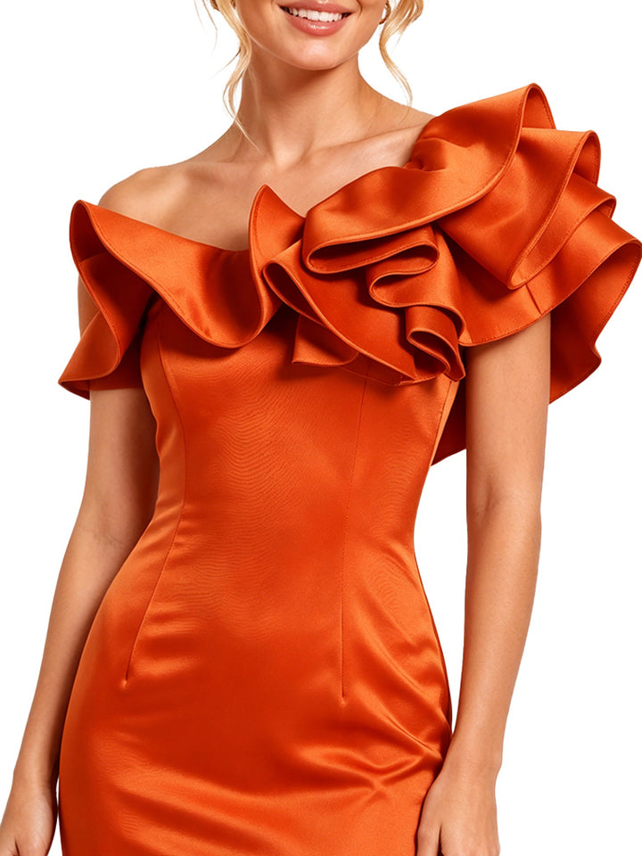 ChicSew Off Shoulder Ruffle Soft Satin Mermaid Floor Length Bridesmaid Dresses