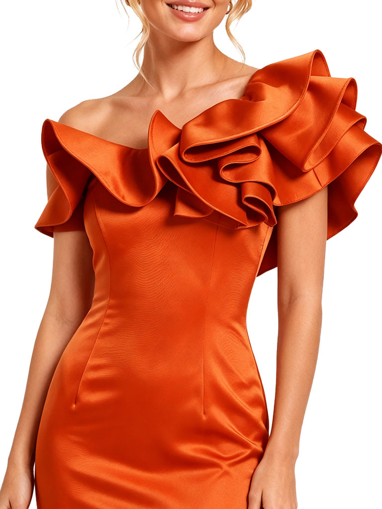 ChicSew Off Shoulder Ruffle Soft Satin Mermaid Floor Length Bridesmaid Dresses