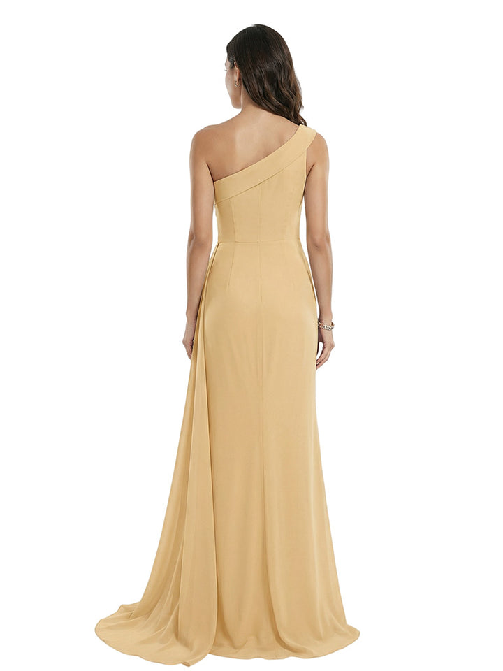 Sexy One Shoulder Side Slit Chiffon Long Mother Of The Bride Gown