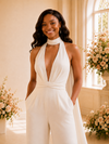 ChicSew Sexy Deep V-Neck Mermaid Crepe Floor-Length Open Back Wedding Jumpsuit