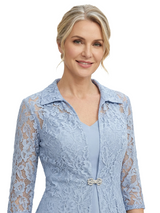 ChicSew V-Neck Short Chiffon Mother of the Bride Dresses With Long Sleeve Lace Jacket