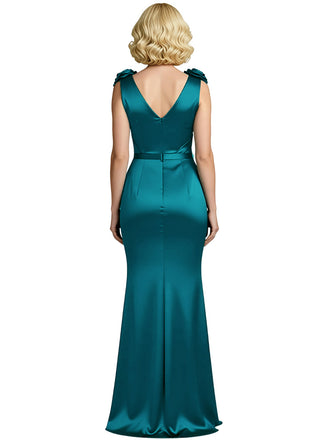 Elegant V-neck Sleeveless Mermaid Side Slit Long Mother of the Brides Dresses