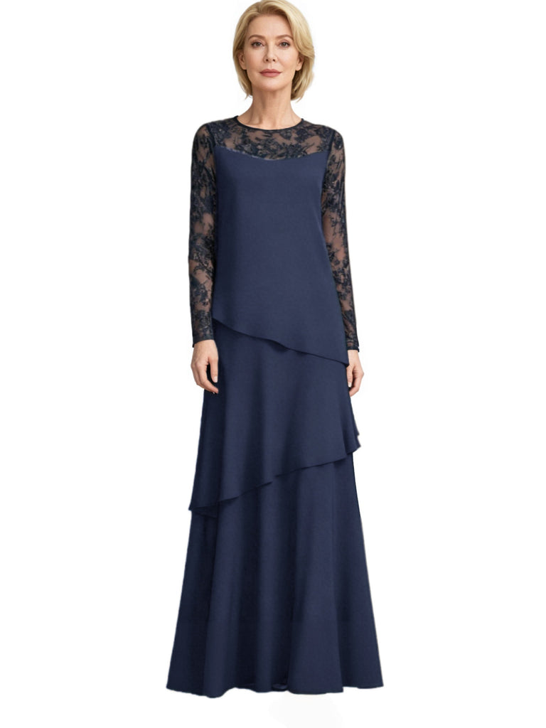 Elegant Lace Long Sleeves Chiffon A-Line Mother Of The Bride Dresses
