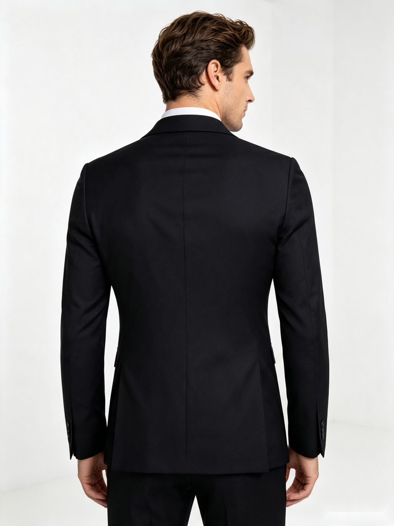 Classic 2 Piece Black Men's Suit with Regular Fit and Sophisticated Peak Lapel