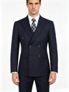 Classic 1 Piece Dark Navy Men's Suit with Regular Fit and Sophisticated Peak Lapel Vertical Strips