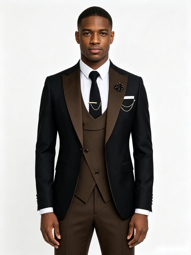 Color Blocking 2 Piece Men's Suit with Regular Fit and Sophisticated Peak Lapel
