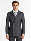 Classic 3 Piece Grey Men's Suit with Regular Fit and Sophisticated Peak Lapel Vertical Strips