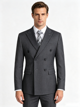 Classic 2 Piece Grey Men's Suit with Regular Fit and Sophisticated Peak Lapel Vertical Strips