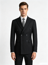 Classic 3 Piece Black Men's Suit with Regular Fit and Sophisticated Peak Lapel Vertical Strips