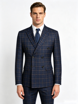 Classic 3 Piece Dark Navy Men's Suit with Regular Fit and Sophisticated Peak Lapel Vertical Strips