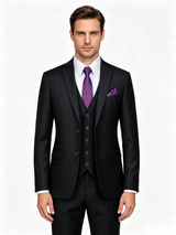 Classic 2 Piece Black Men's Suit with Regular Fit and Sophisticated Peak Lapel