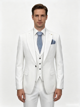 Classic 2 Piece White Men's Suit with Regular Fit and Sophisticated Peak Lapel