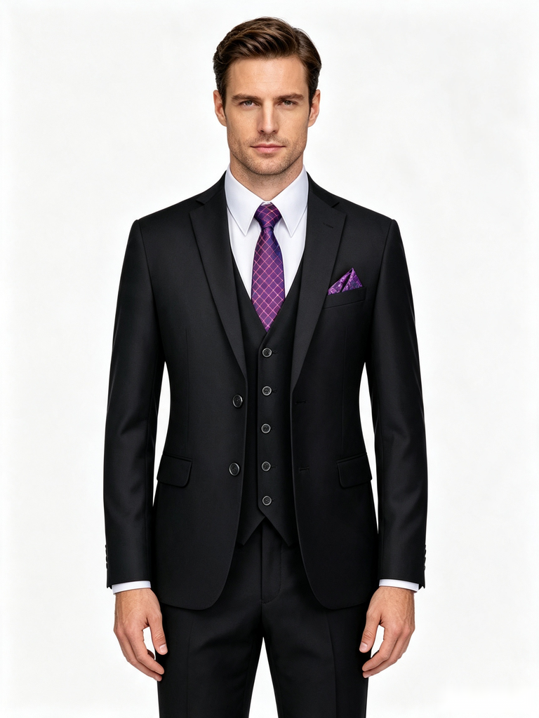 Classic 1 Piece Black Men's Suit with Regular Fit and Sophisticated Peak Lapel