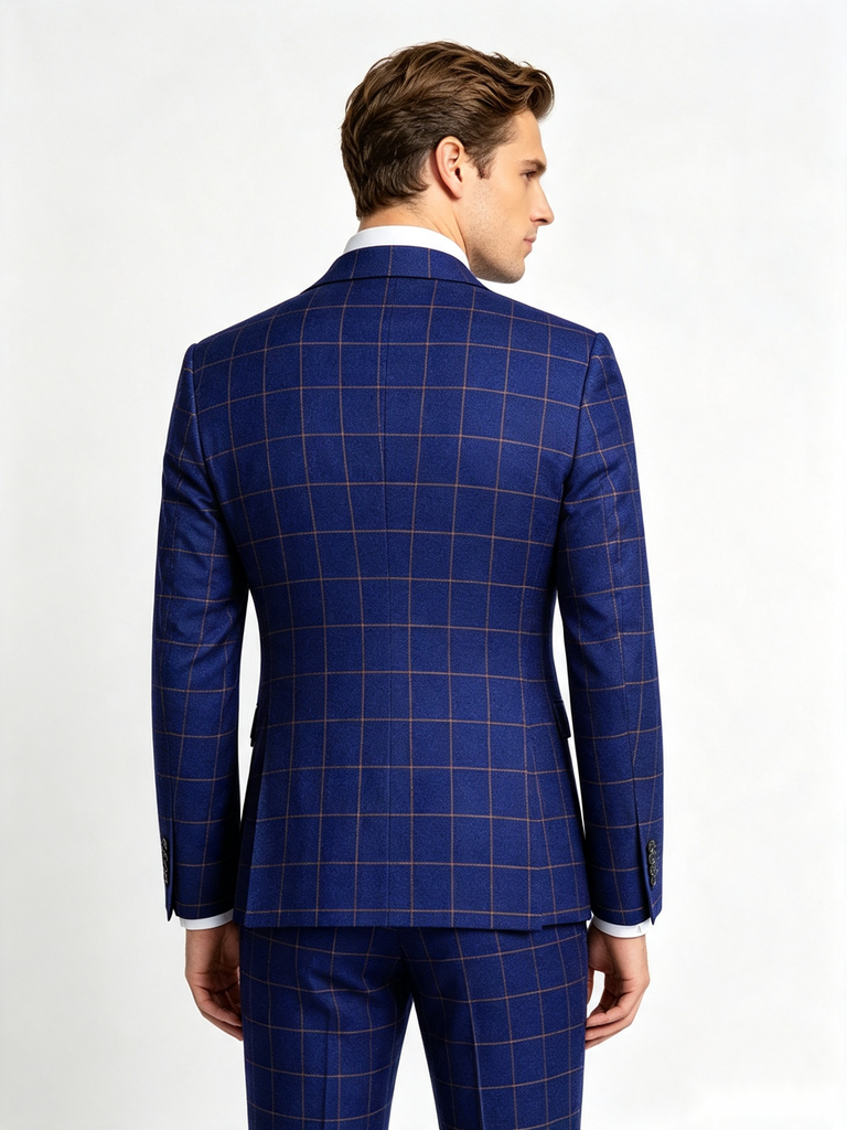 Classic 3 Piece Royal Blue Men's Suit with Regular Fit and Sophisticated Peak Lapel Vertical Strips