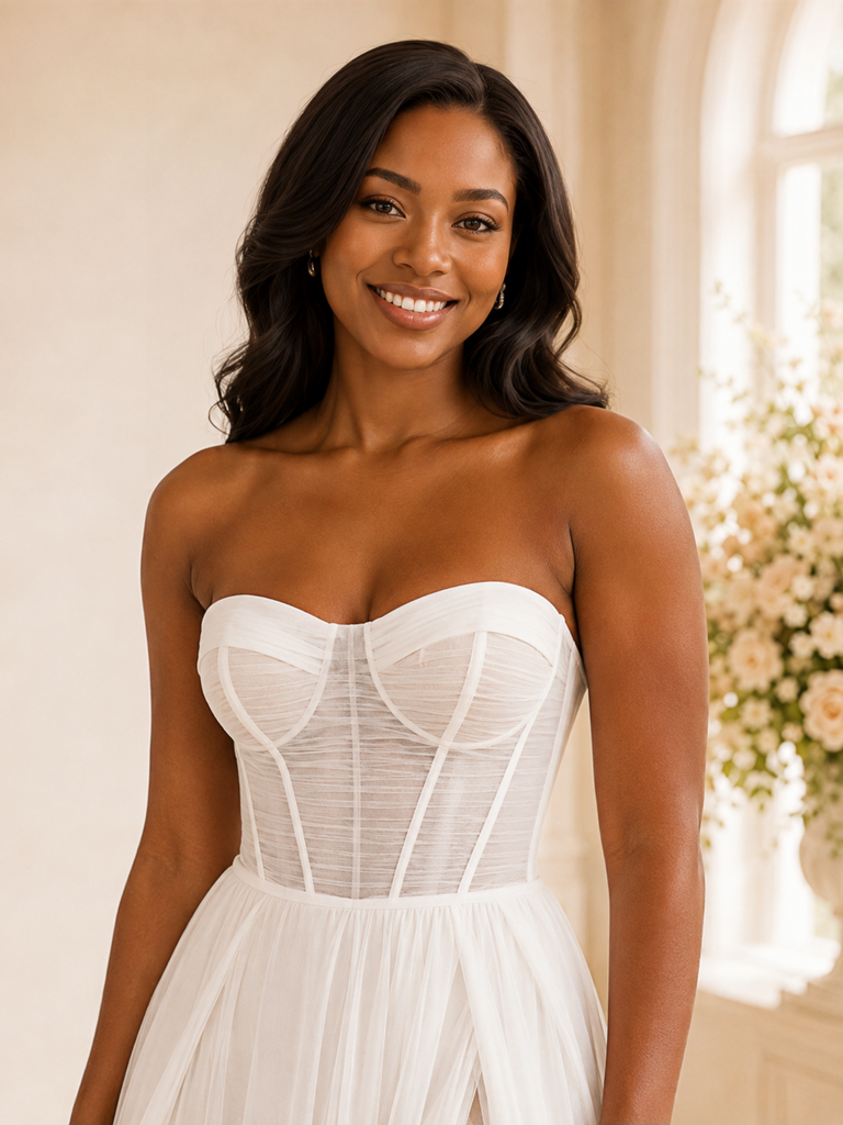 ChicSew Elegant Sweetheart Boning Tulle A-Line Maxi Wedding Dress With Side Slit