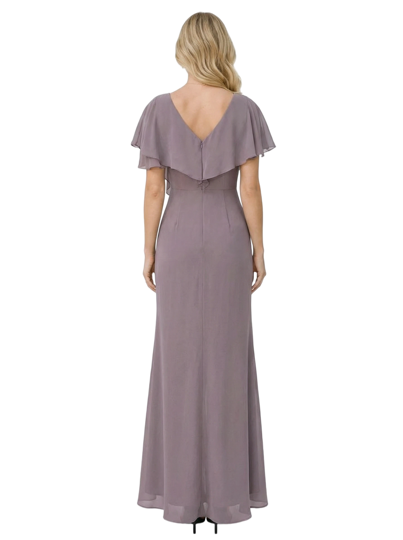 Beautiful Mother Of The Bride Dresses V-Neck Short Sleeves Ruffls Slit Formal Wedding Event Dress