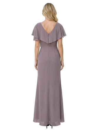 Beautiful Mother Of The Bride Dresses V-Neck Short Sleeves Ruffls Slit Formal Wedding Event Dress