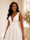 ChicSew Simple V-Neck Satin A-Line Sleeveless Floor-Length Wedding Dress