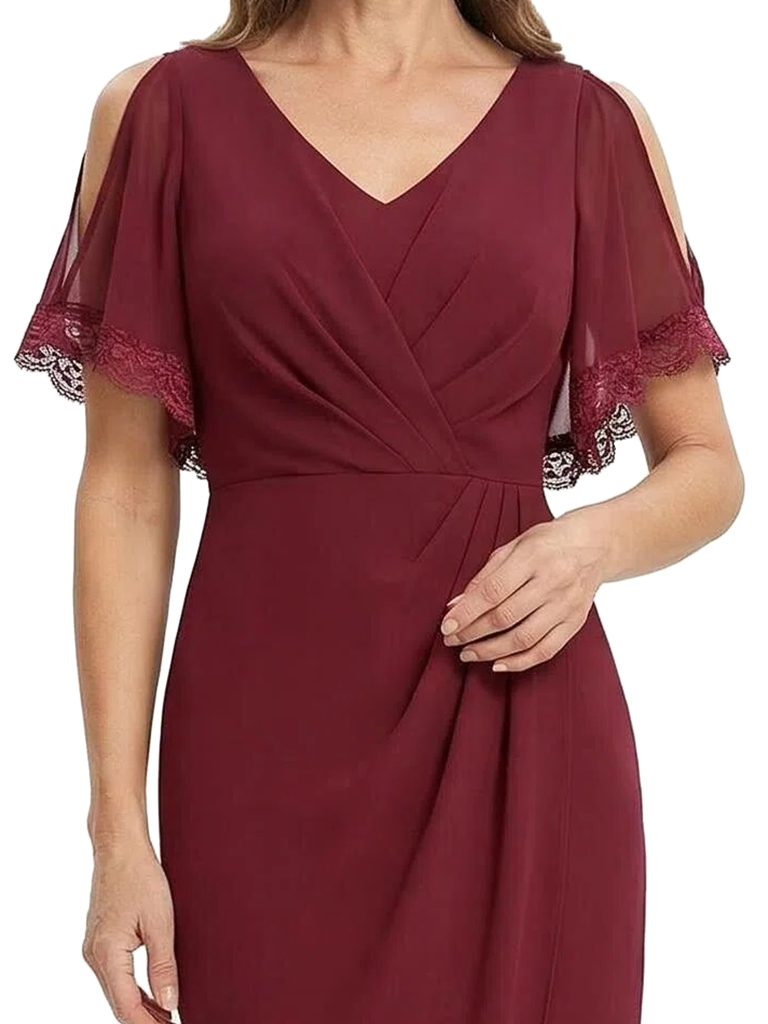 ChicSew Mother Of The Bride Cocktail Dresses Chiffon Knee-Length With Flutter Sleeves