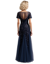 Elegant Dark-Navy Lace Short Sleeves Mermaid Long Mother Of The Bride Dresses