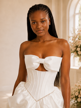 ChicSew Modern Strapless Sleeveless Satin Ruffled Mini-Length Sheath Short Wedding Dress