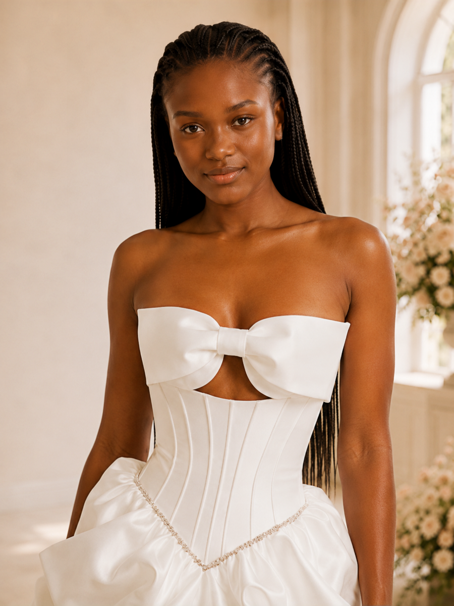 ChicSew Modern Strapless Sleeveless Satin Ruffled Mini-Length Sheath Short Wedding Dress