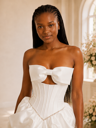 ChicSew Modern Strapless Sleeveless Satin Ruffled Mini-Length Sheath Short Wedding Dress
