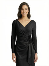 Chicsew Simple V-Neck Long Sleeves Maxi Crepe Ruched Mother of The Groom Dress