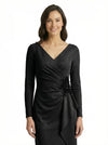 Chicsew Simple V-Neck Long Sleeves Maxi Crepe Ruched Mother of The Groom Dress