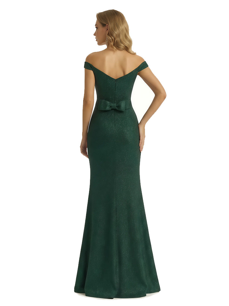 Shiny Off Shoulder Mermaid Glitter Jersey Long Formal Dresses For Women