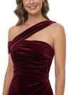 Chicsew Asymmetric Off Shoulder Ruched Side Slit Velvet Floor-Length Mother Of The Groom Dress