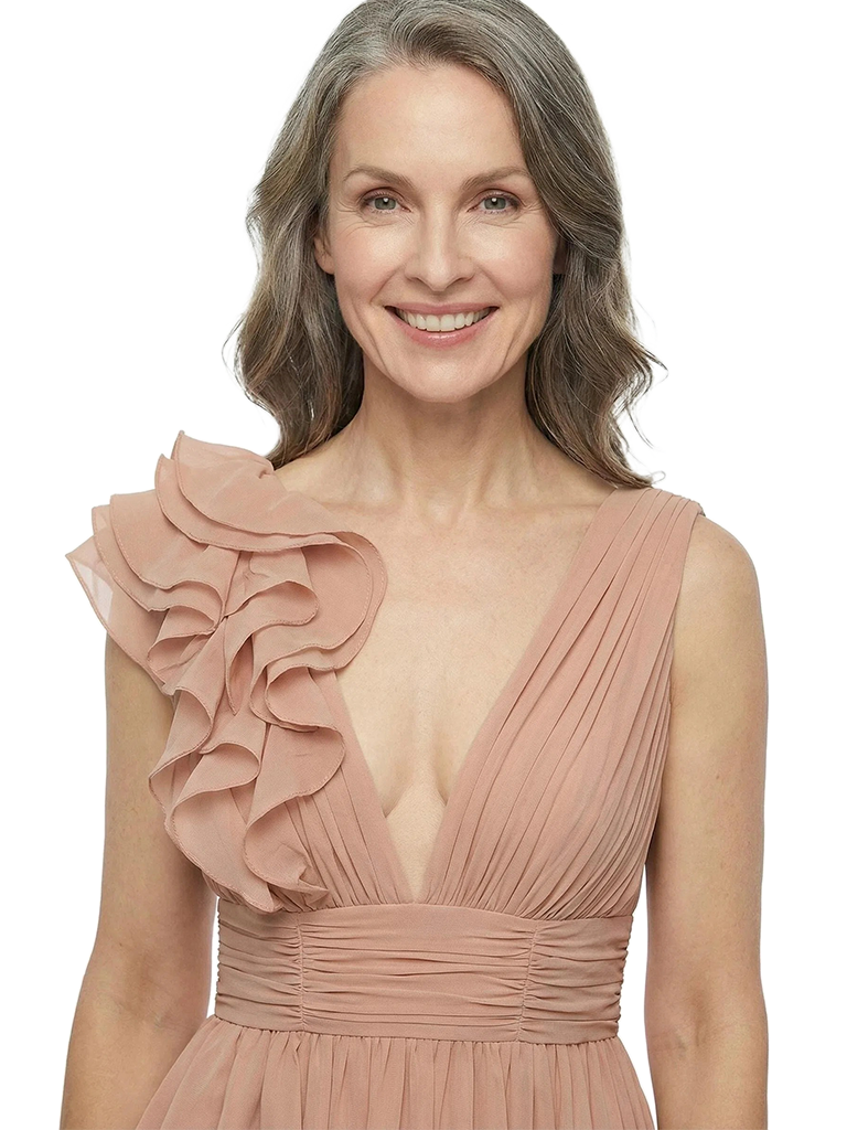 ChicSew Unique V-Neck Chiffon Ruffle A-Line Mother Of The Groom Dresses Ankle-Length Pleated Gown